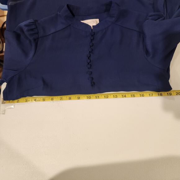 Nanette Lepore Navy Blue Semi Sheer Long Sleeve Blouse Size Small Feminine - Picture 6 of 7
